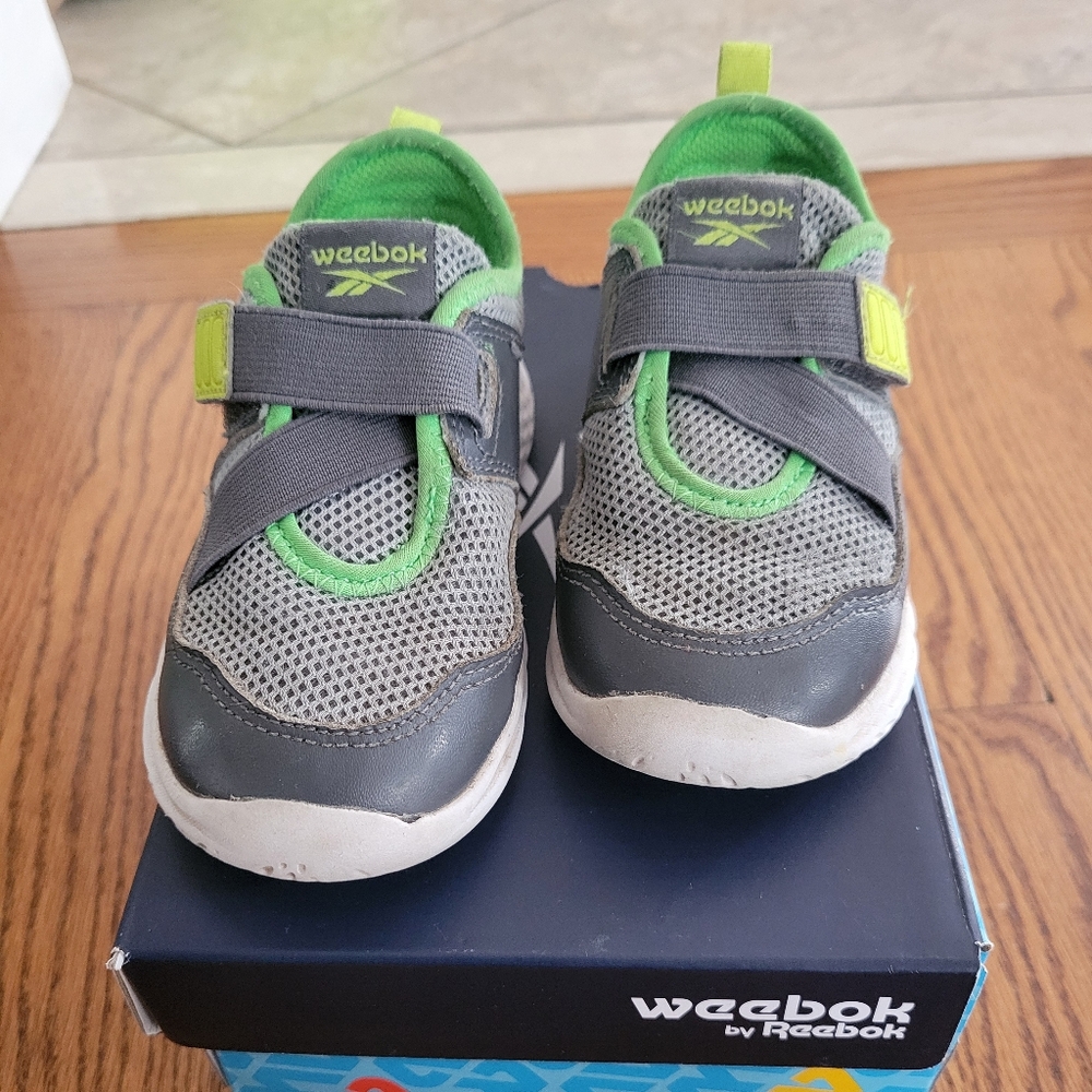 Reebok Gray and Green Athletic Sneakers with Velcro Straps